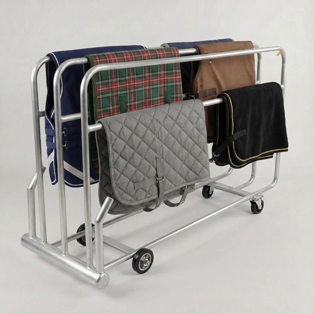 Stainless steel Paddock Blade heated horse rug and boot dryer with 3 bars, British-made, drying horse rugs and footwear effectively