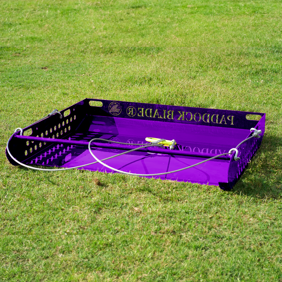 Plum purple Paddock Blade horse paddock cleaner, featuring a sturdy design for effective waste removal.