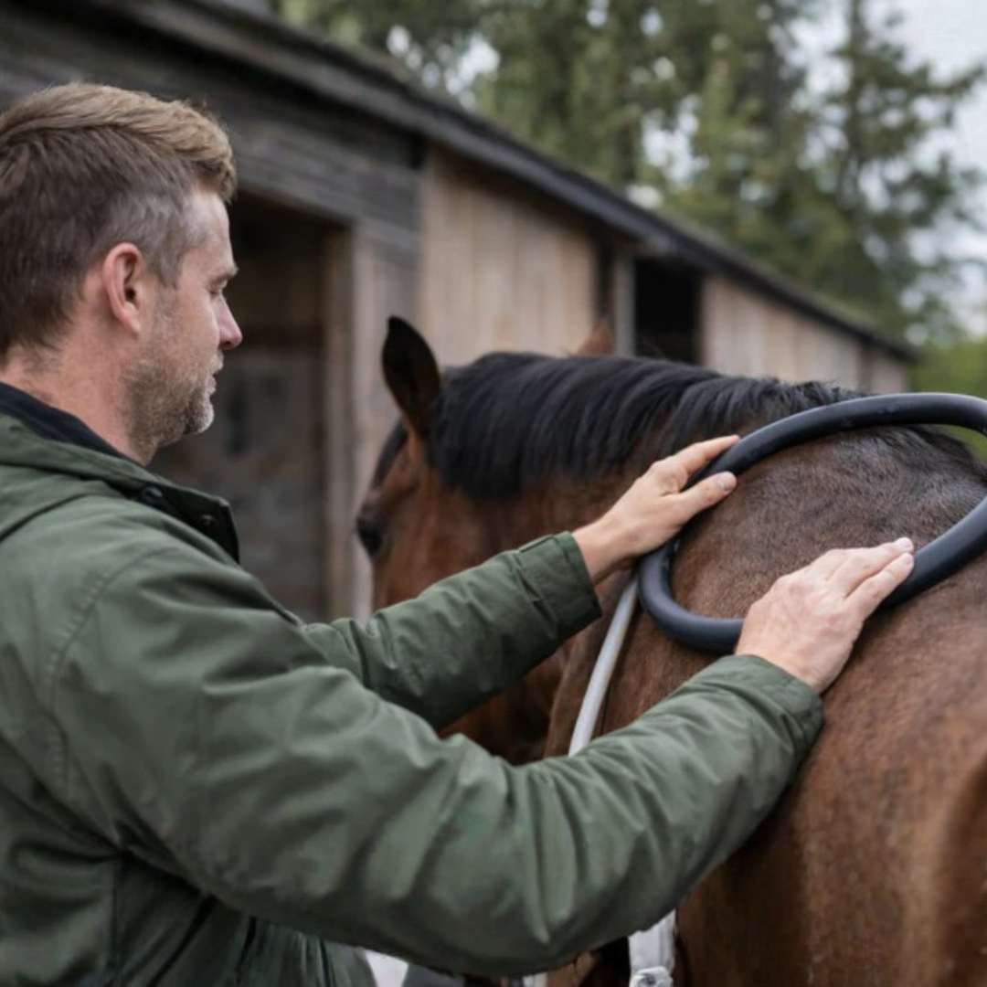 Paddock Pulse Pro PEMF device for horses, showing the advanced electromagnetic therapy machine with control panel and paddock attachments.