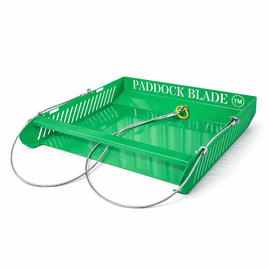 Green Paddock Blade horse paddock cleaner by Paddock Blade Australia, showing the Gator Green blade designed for pasture maintenance.