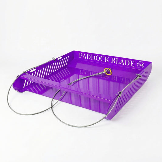 Purple Paddock Blade horse paddock cleaner by Paddock Blade Australia, made in Britain, designed for efficient paddock maintenance.