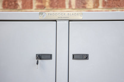 Large Paddock Blade aluminium tack locker with sleek design and spacious interior, ideal for equestrian storage.