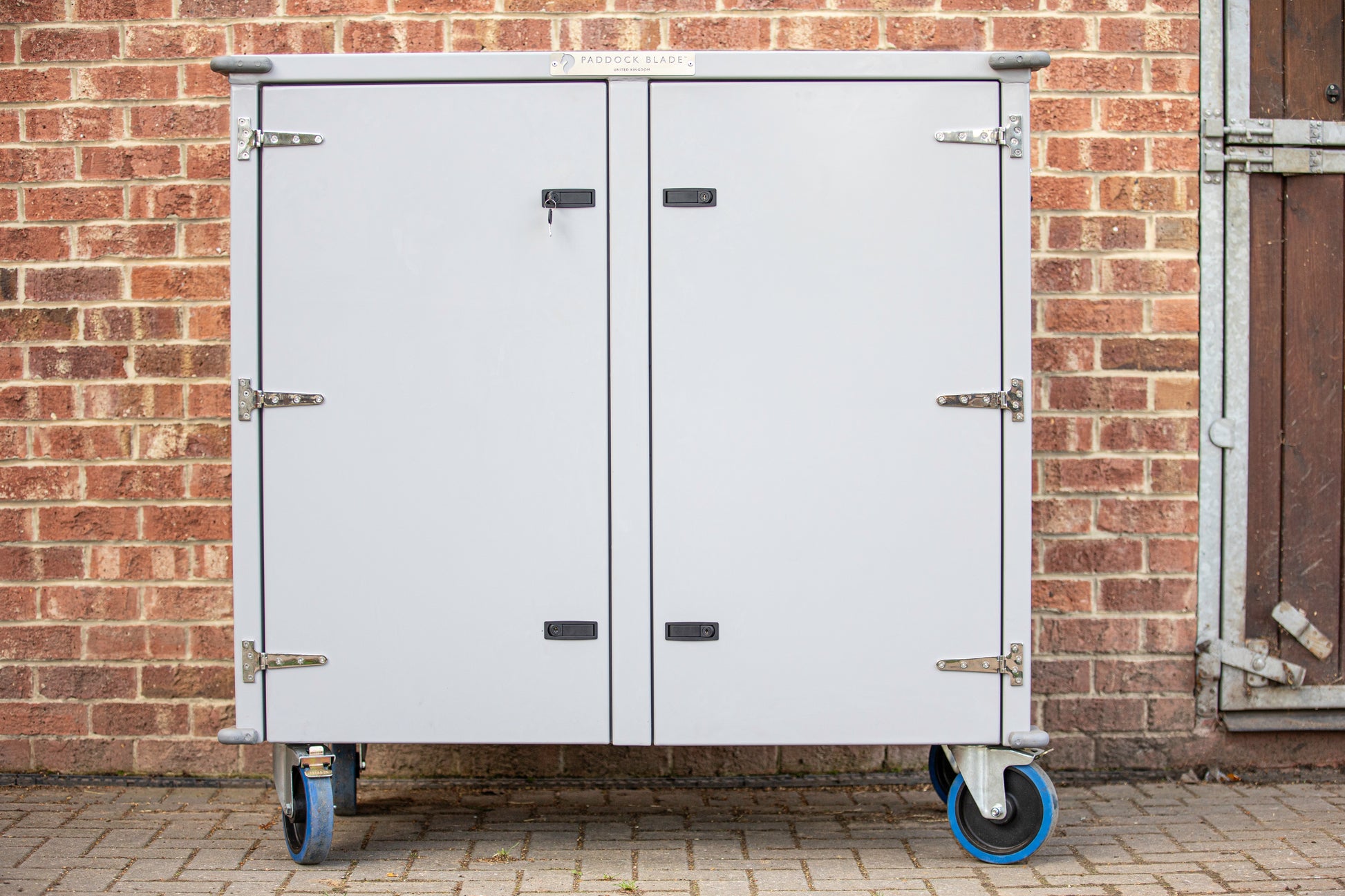 Large Paddock Blade Deluxe Aluminium Tack Locker showcasing spacious interior and sturdy design, made in the UK.
