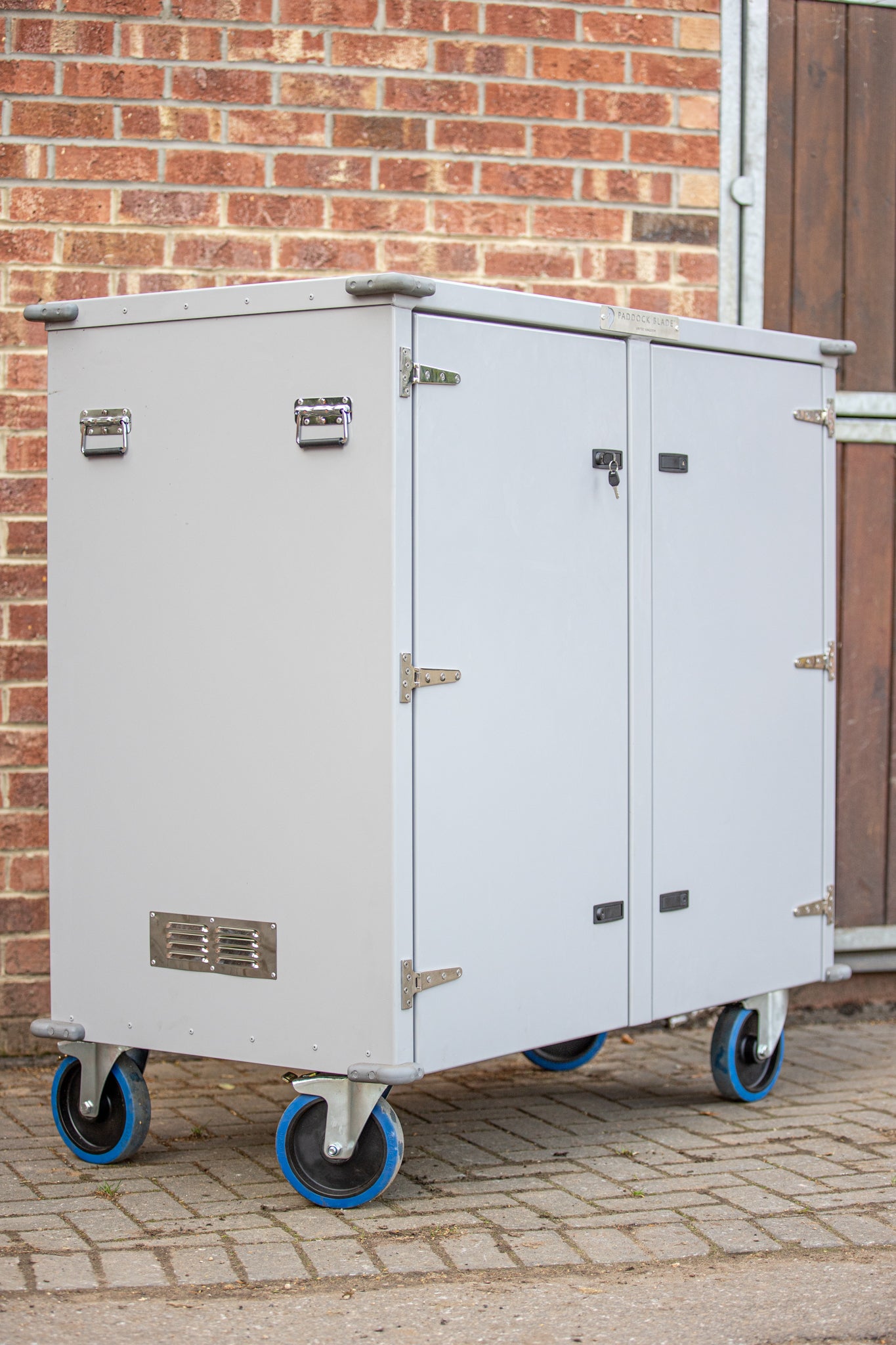 Paddock Blade Deluxe Aluminium Tack Locker in large size, showcasing sturdy construction and ample storage space.