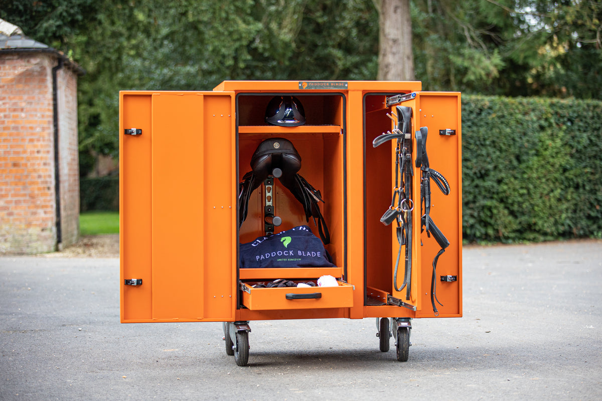 Medium Paddock Blade Deluxe aluminium tack locker by Paddock Blade UK, featuring secure storage for equestrian tack and equipment.