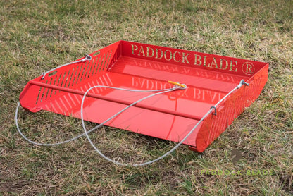 Red Paddock Blade horse paddock cleaner by Paddock Blade UK, premium British-made tool for efficient paddock maintenance.